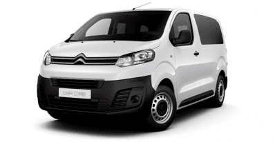 White Citroën van with tinted windows parked on a white background.